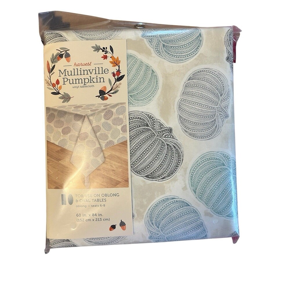 Mullinville Pumpkin Vinyl Tablecloth 60x84in Oblong Oval Multicolor Harvest Fall